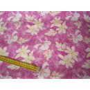 Jeansstoff pink meliert mit Blumen Meterware
