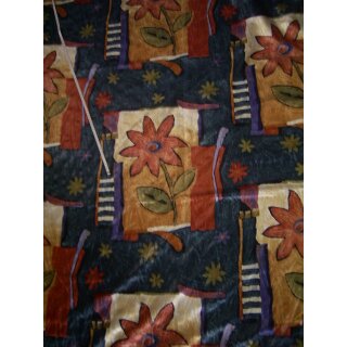 Reststück Gardinenstoff petrol-terra Töne Blumen 400 x 140cm