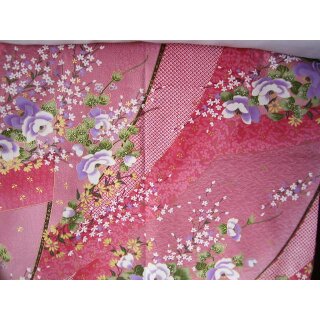 Reststück Baumwollstoff rosa mit Blumen 120 x 110cm