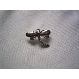 Brosche - Metallbrosche Anstecknadel Libelle silberfarben mit Strass-Steine