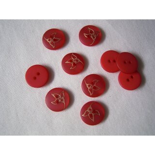 Knopf rot mit einer Blume 15mm