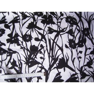 Reststück 95 x 140cm weißen Stoff mit schwarze Blumen