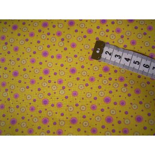 Reststück 120 x 140cm Baumwollstoff gelb mit Punkte in pink