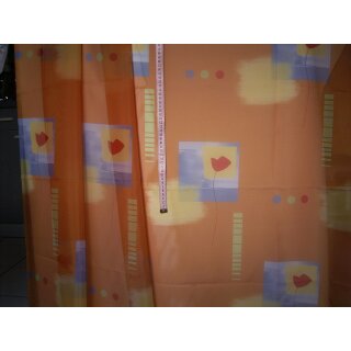 Gardinen Dekostoff orange mit Karo Muster und Blumen