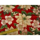 Reststück Weihnachtsstoff Blumen rot mit goldfarben...