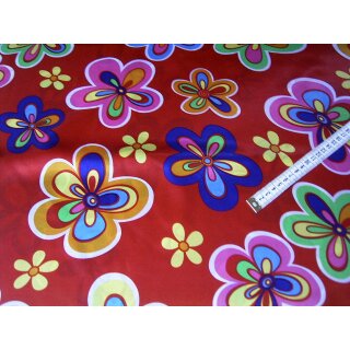 Satinstoff rot mit Blumen Flower Power Satin Druck