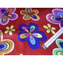 Satinstoff rot mit Blumen Flower Power Satin Druck