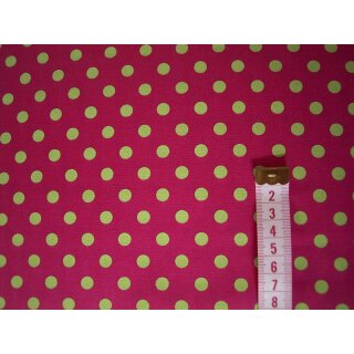 Reststück Baumwollstoff pink mit Punkte in grün 90x140cm