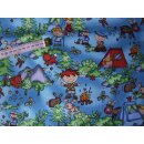 Reststück Baumwollstoff blau-meliert mit Motiven 90...