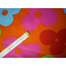 Reststück Stretchstoff orange mit Blumen Flower Power 140 x 140cm