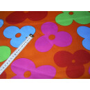 Reststück Stretchstoff orange mit Blumen Flower Power 140 x 140cm