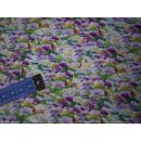 Reststück Baumwollstoff gelb lila flieder Blumen 95...