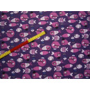 Baumwolljerseystoff lila mit Fische elastic Meterware