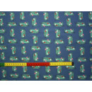 Baumwolljerseystoff blau mit Katzen in grün elastic