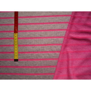 Reststück 30x160cm French Terry grau neon pink quer gestreift elastic