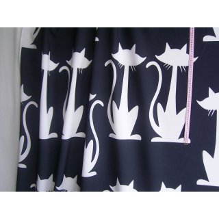 Gardinen Vorhangstoff schwarz mit Katzen in weiß