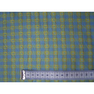Reststück Baumwollstoff  blau gelb mit Herzchen 100 x 140cm