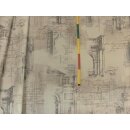 Gardinen Dekostoff mit Muster und Schrift beige braun