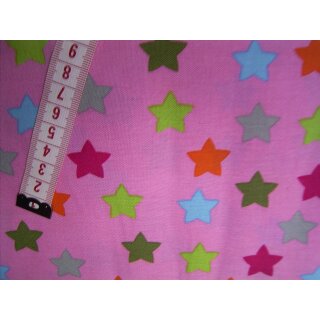 Reststück Baumwollstoff rosa mit Sterne verschiedenfarbig 55x150cm
