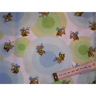 Reststück 50x145cm Baumwollstoff mit Kreise und Bienen