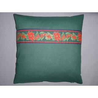 Kissenbezug grün Bordüre mit weihnachtlichen Motiven 40x40cm