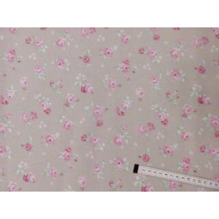 Reststück 75x160cm Baumwollstoff beige mit Rosen in rosa pink