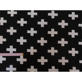 Reststück 140x145cm Jerseystoff schwarz mit Kreuz versetzt in weiß
