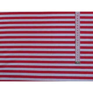 Reststück Jerseystoff rot weiß quer gestreift 100x145cm