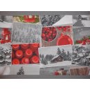 Tischläufer rot grau mit Schnee, Weihnachtsmotiven...