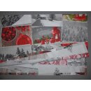 Tischläufer grau rot mit Schnee, Weihnachtsmotiven 45x135cm