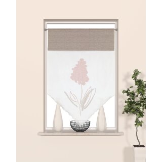 Scheibengardine weiß Blume in rosa braun mit Scherli Muster