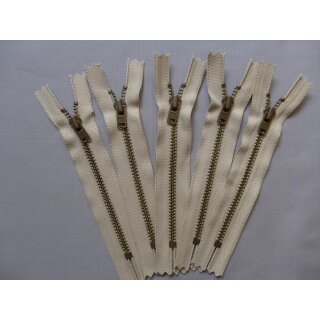 Reißverschluss sandfarben 5 Stück 12cm YKK METALL altmessing