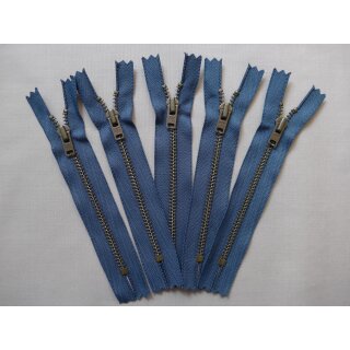 Reißverschluss mittelblau 5 Stück 12cm YKK METALL altmessing