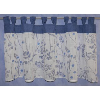 Schlaufenpanneaux Blüten blau und Ranken Scheibengardine