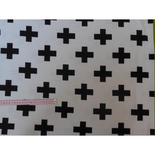 Reststück Jerseystoff weiß mit Kreuz versetzt in schwarz 60x150cm