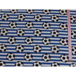 Reststück Jerseystoff blau weiß gestreift Fußball in schwarz weiß 100x140cm