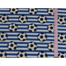 Reststück Jerseystoff blau weiß gestreift Fußball in schwarz weiß 100x140cm
