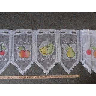 Scheibengardinenstoff Frucht bedruckt Muster weiß 29cm hoch