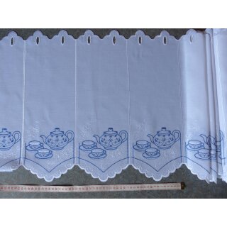 Scheibengardinenstoff Teetassen Kanne blau 46cm hoch