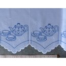 Scheibengardinenstoff Teeassen Kanne blau 46cm hoch