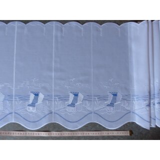 Scheibengardinenstoff Strandkorb weiß blau Muster 45cm hoch
