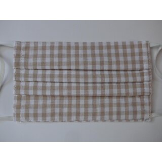Gesichtsmaske 5mm beige weiß kariert zweilagigem Baumwollstoff