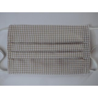 Gesichtsmaske beige weiß kariert 2mm zweilagigem Baumwollstoff