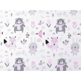 Hase Bär Fuchs rosa grau weiß Baumwollstoff
