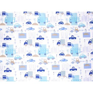 Auto Lastwagen blau weiß Baumwollstoff