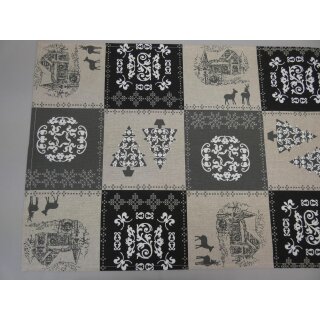 Tischläufer 44x168cm natur schwarz grau mit Weihnachtsmotiven