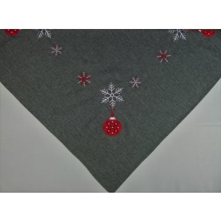 Mitteldecke Weihnachtskugel Schneeflocken anthrazit rot 85x85cm