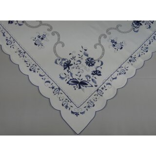 Mitteldecke im Blaudruck-Design mit Blumen und Ranken, 85x85cm