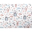 Igel Hase blau beige weiß Baumwollstoff