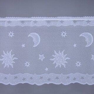 Scheibengardinenstoff weiß Sonne Mond Sterne 48cm hoch